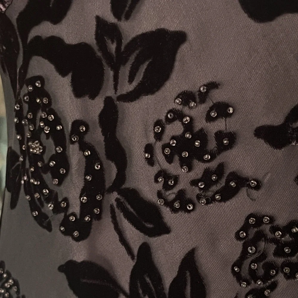 Vintage Sz 6 Silk Slip Dress Beaded Velvet Burnout Fairy Goth Witchy Stretchy - Picture 6 of 12